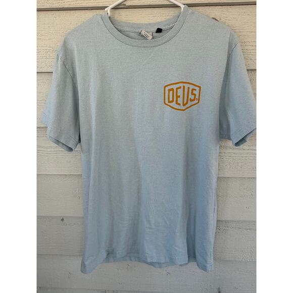 Deus Ex Machina Graphic Tee Light Blue Moto T-Shirt Size L - Picture 2 of 6